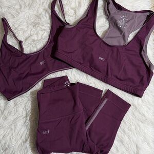 SET Active L/XL Matching Set Purple SETmas Leggings Sports Bra Noir Double Layer